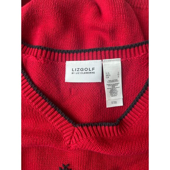 Vintage Red Argyle Embroidered Golf Sweater LizGolf Women's Large Preppy Classic - Picture 9 of 11